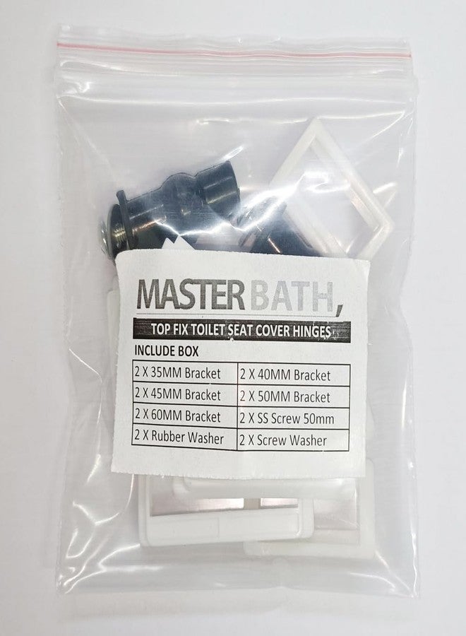 MASTER BATH مفصلات غطاء مقعد المرحاض من ماستر باث، نوع التثبيت العلوي، مع جلبة مطاطية وقوس تثبيت، مثبتات غطاء المرحاض، براغي تثبيت غطاء مقعد المرحاض، طقم قطع غيار مقعد المرحاض، ملحقات المرحاض - Image 2